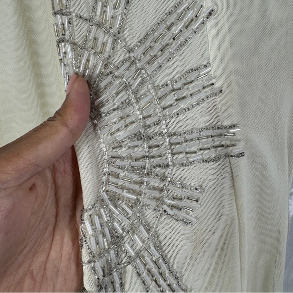 Vintage Taglia Sheer Beaded Satin Blouse Ivory Size M Long Sleeve Dressy Top - Picture 6 of 14